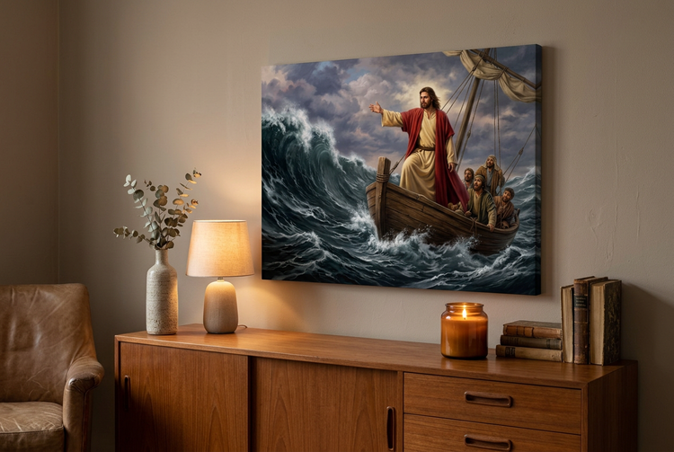 Be Still: Jesus Calms the Storm Christian Wall Art Canvas