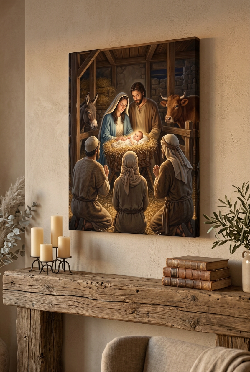 Nativity Scene Canvas Wall Art