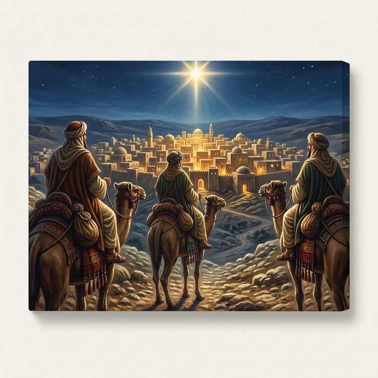 Nativity Three Wise Men Canvas – Star of Bethlehem Stretched Wall Art