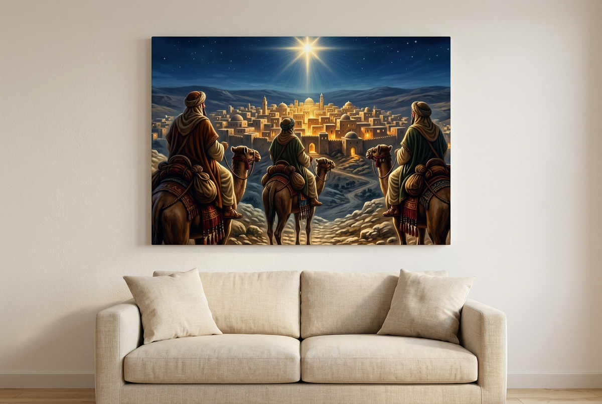 Nativity Three Wise Men Canvas – Star of Bethlehem Stretched Wall Art