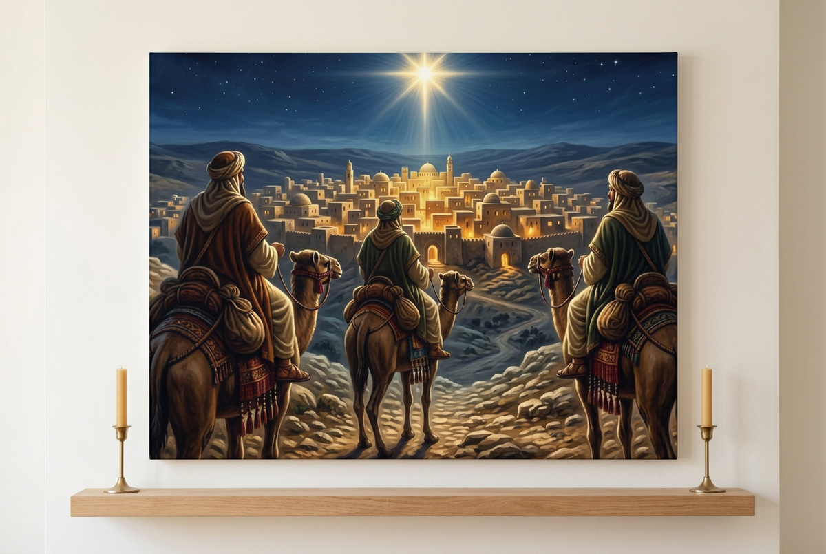 Nativity Three Wise Men Canvas – Star of Bethlehem Stretched Wall Art
