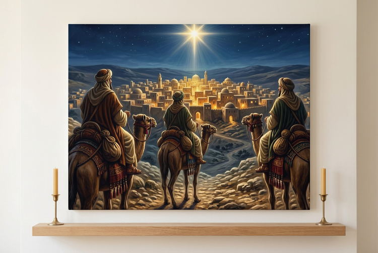 Nativity Three Wise Men Canvas – Star of Bethlehem Stretched Wall Art