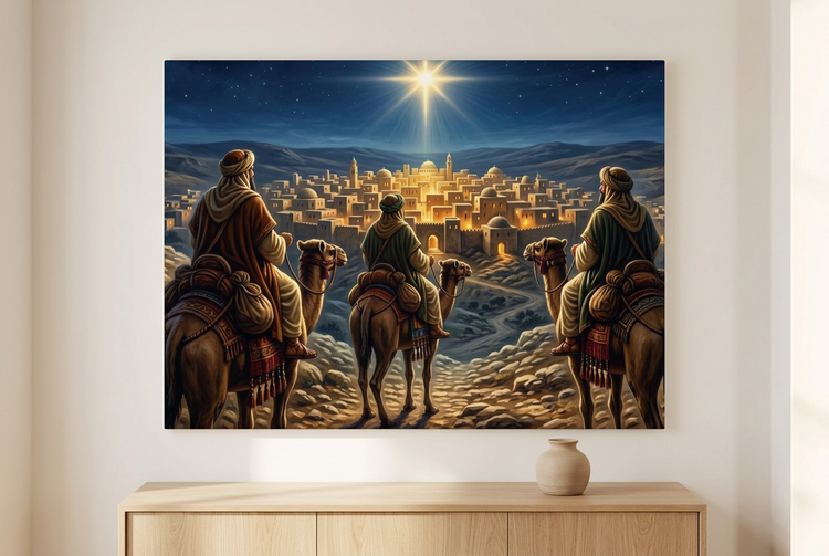 Nativity Three Wise Men Canvas – Star of Bethlehem Stretched Wall Art